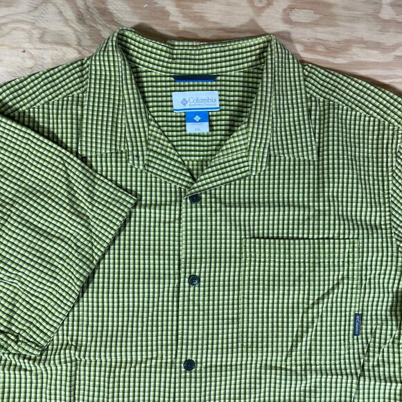 Columbia Sportswear Green Black Gingham Check Button-Up Short–Sleeve Shirt XXL - Picture 1 of 10